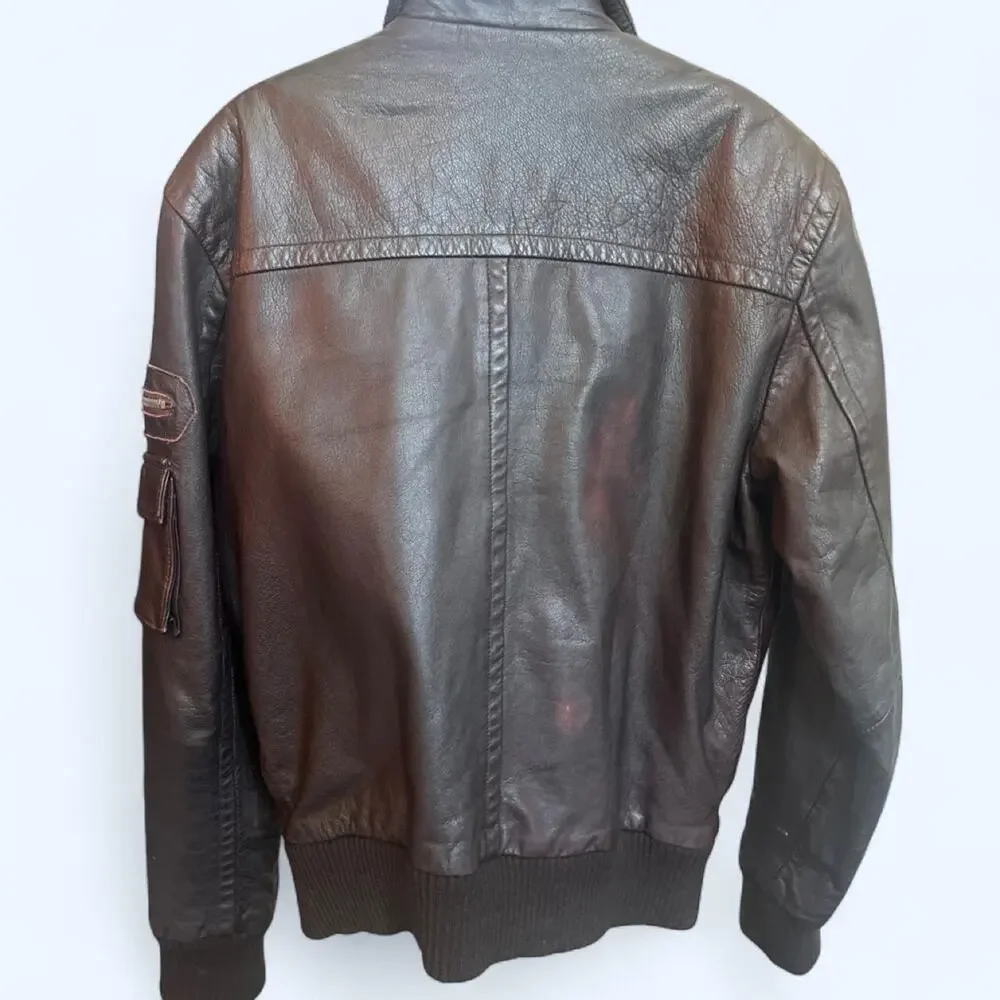 Vintage brown leather bomber jacket